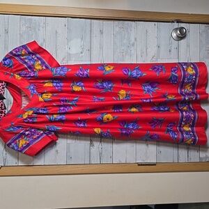 Vintage Granada Red Purple Floral Muumuu Dress Size M
